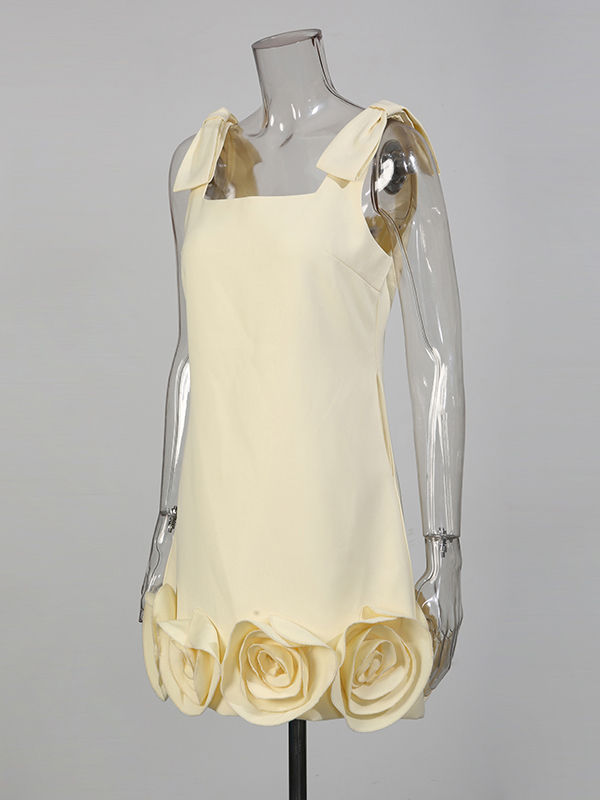TWOTWINSTYLE Solid Chic Spliced Bowknot Flower Mini Dress