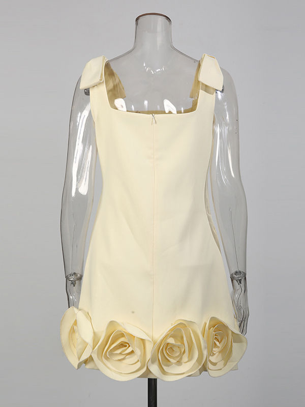 TWOTWINSTYLE Solid Chic Spliced Bowknot Flower Mini Dress