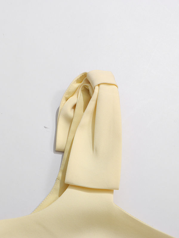 TWOTWINSTYLE Solid Chic Spliced Bowknot Flower Mini Dress