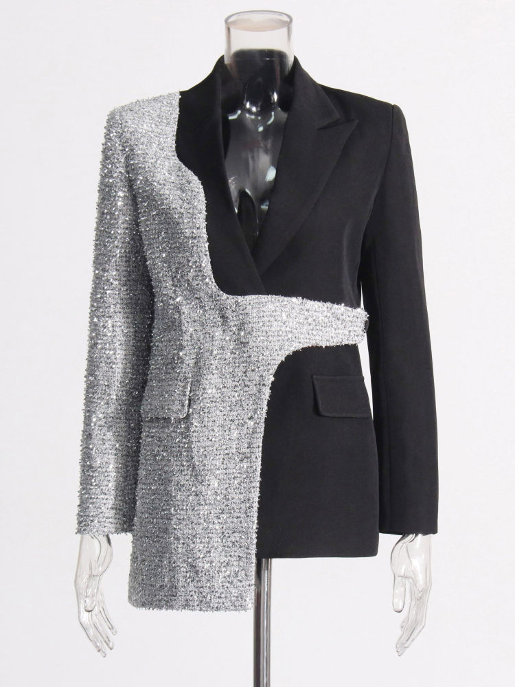 TWOTWINSTYLE Lapel Hit Color Irregular Hem Designer Blazers
