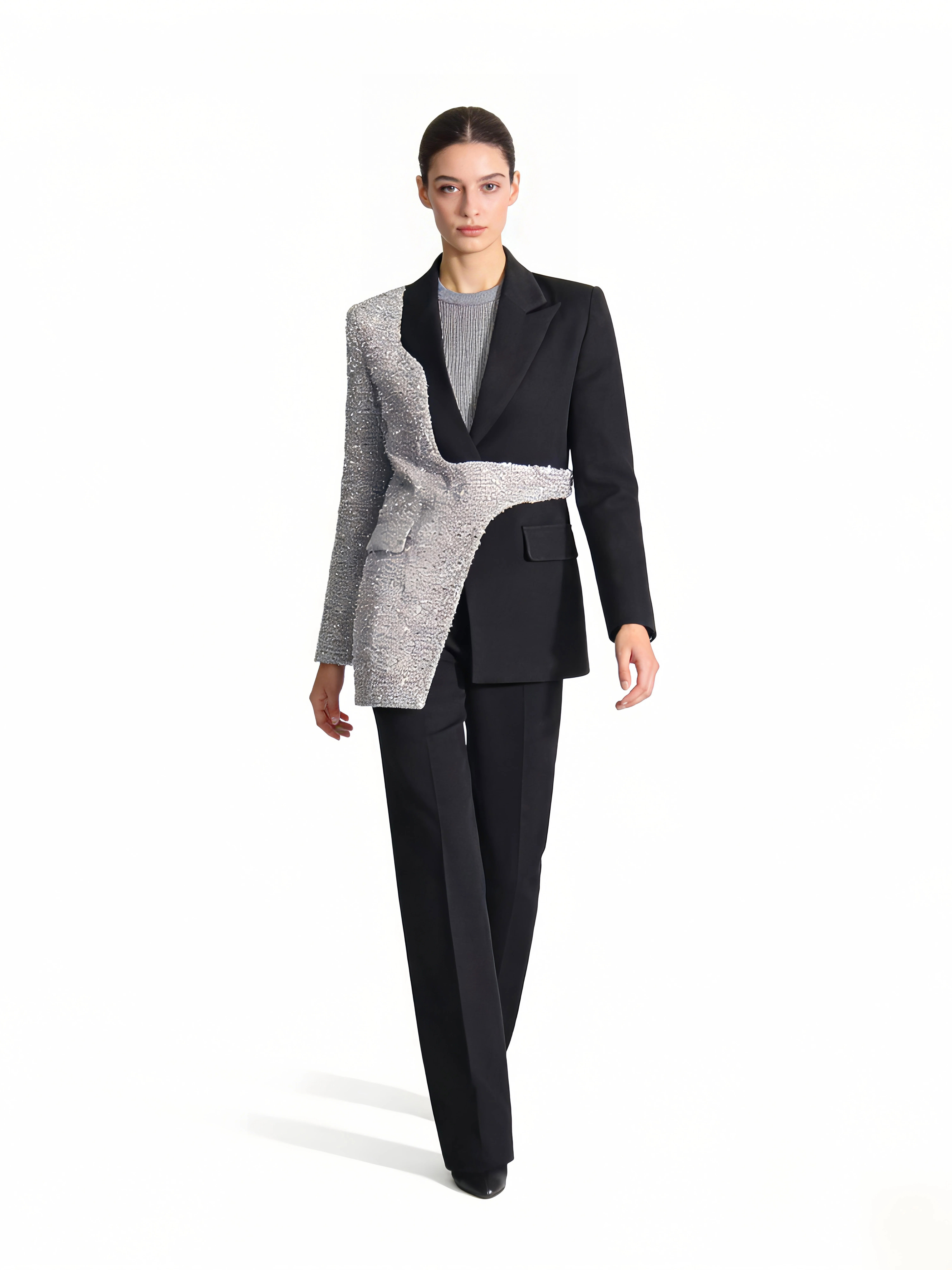TWOTWINSTYLE Lapel Hit Color Irregular Hem Designer Blazers