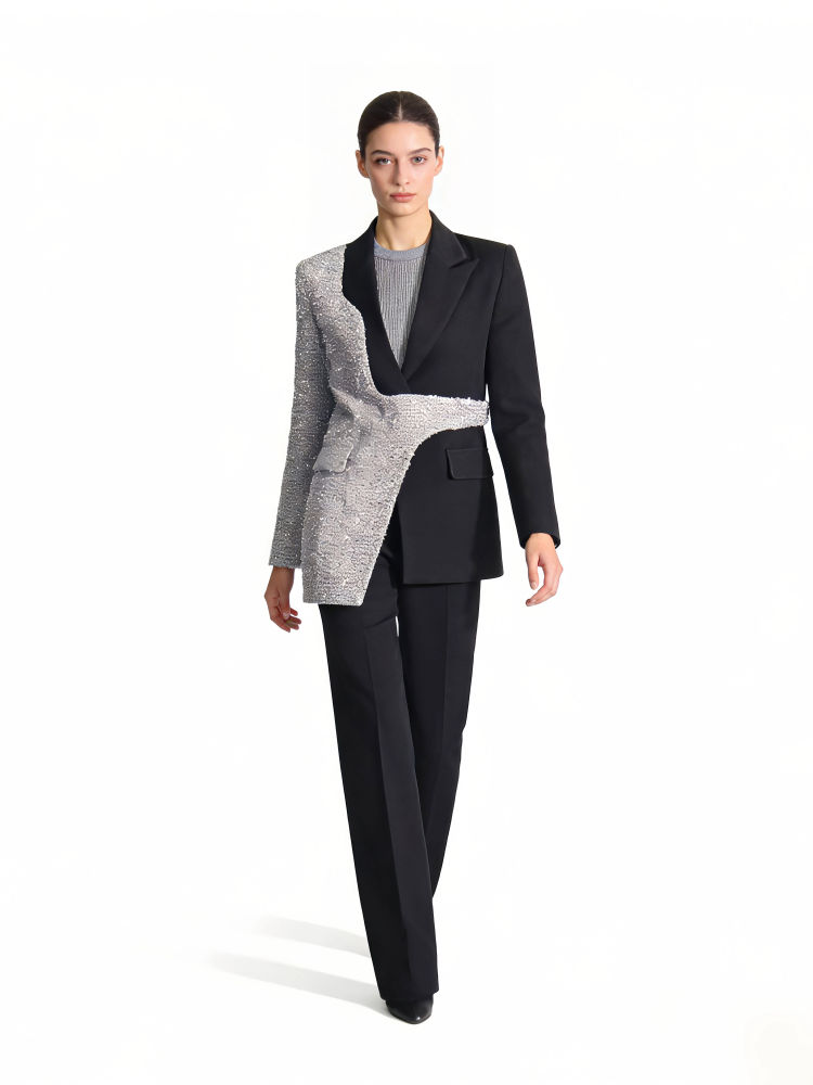 TWOTWINSTYLE Lapel Hit Color Irregular Hem Designer Blazers