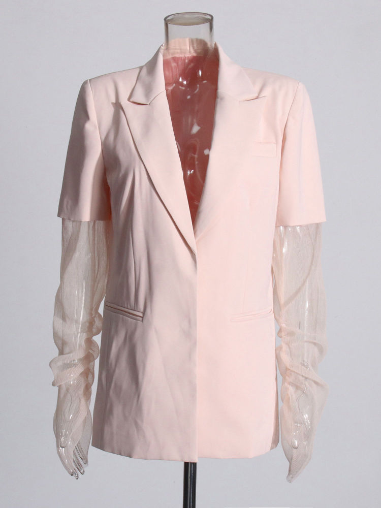 TWOTWINSTYLE Lapel Solid Spliced Mesh Chic Blazers