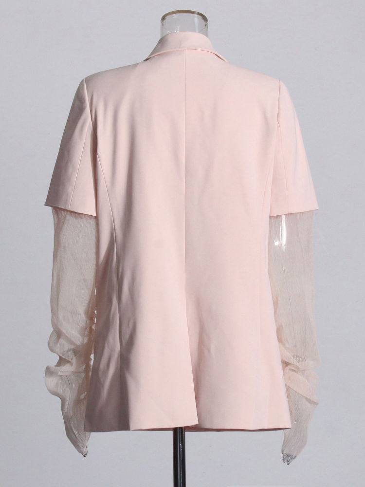 TWOTWINSTYLE Lapel Solid Spliced Mesh Chic Blazers