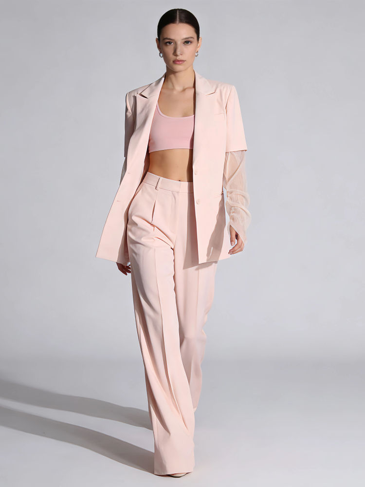 TWOTWINSTYLE Lapel Solid Spliced Mesh Chic Blazers