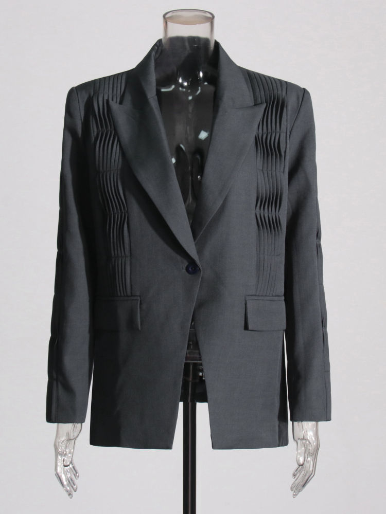 TWOTWINSTYLE Lapel Spliced Button Pleated Temperament Blazers