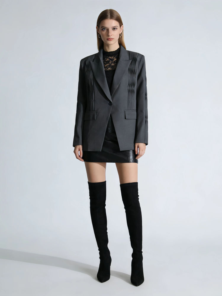 TWOTWINSTYLE Lapel Spliced Button Pleated Temperament Blazers