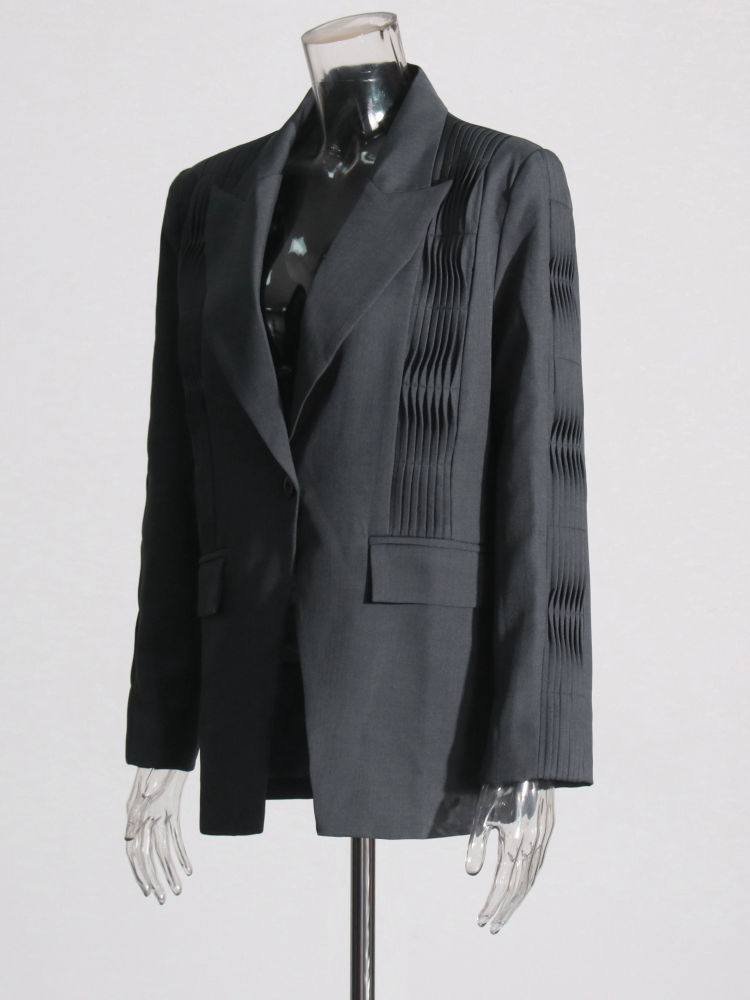 TWOTWINSTYLE Lapel Spliced Button Pleated Temperament Blazers