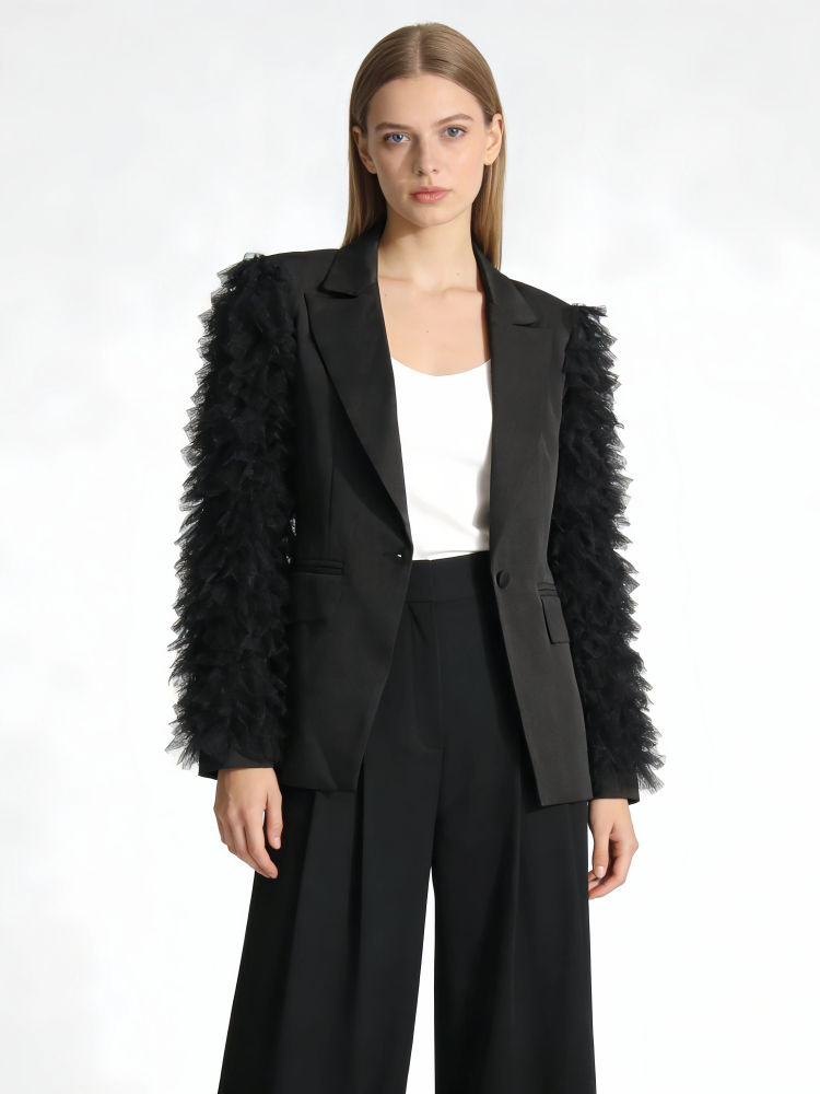 TWOTWINSTYLE Patchwork Mesh Tunic Fashion Blazers
