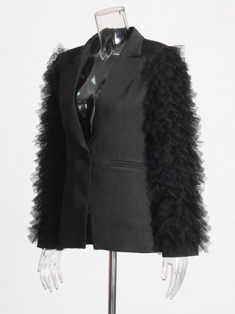 TWOTWINSTYLE Patchwork Mesh Tunic Fashion Blazers