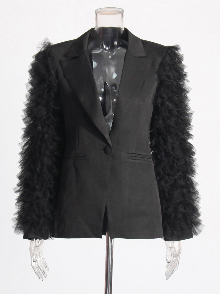 TWOTWINSTYLE Patchwork Mesh Tunic Fashion Blazers