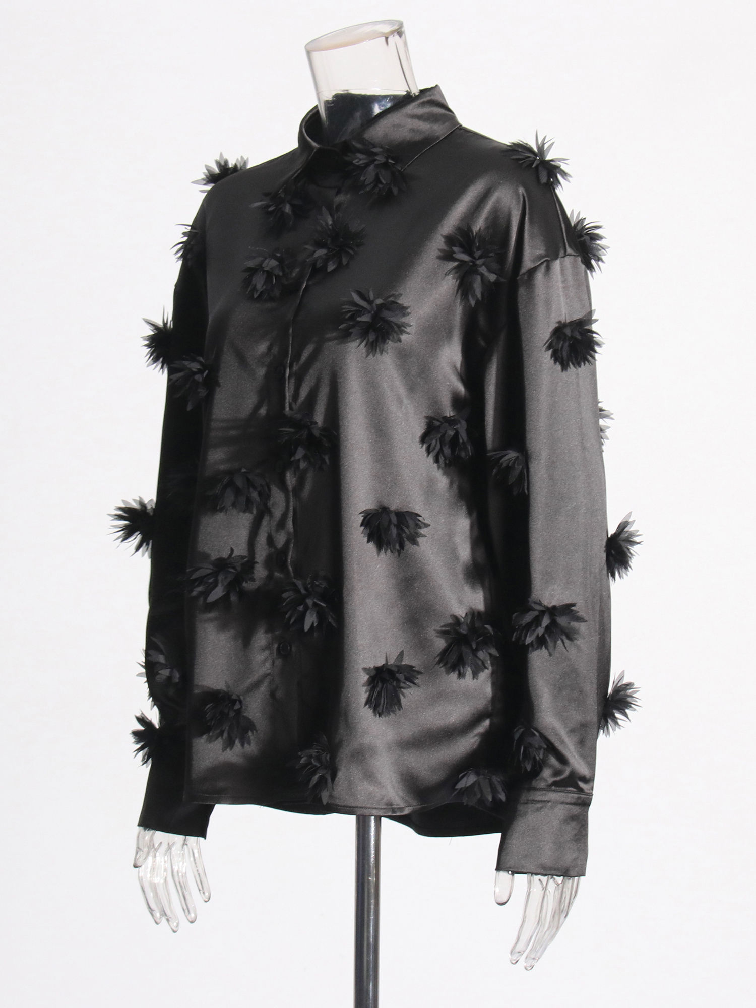 TWOTWINSTYLE Solid Lapel Patchwork 3D Flower Shirt