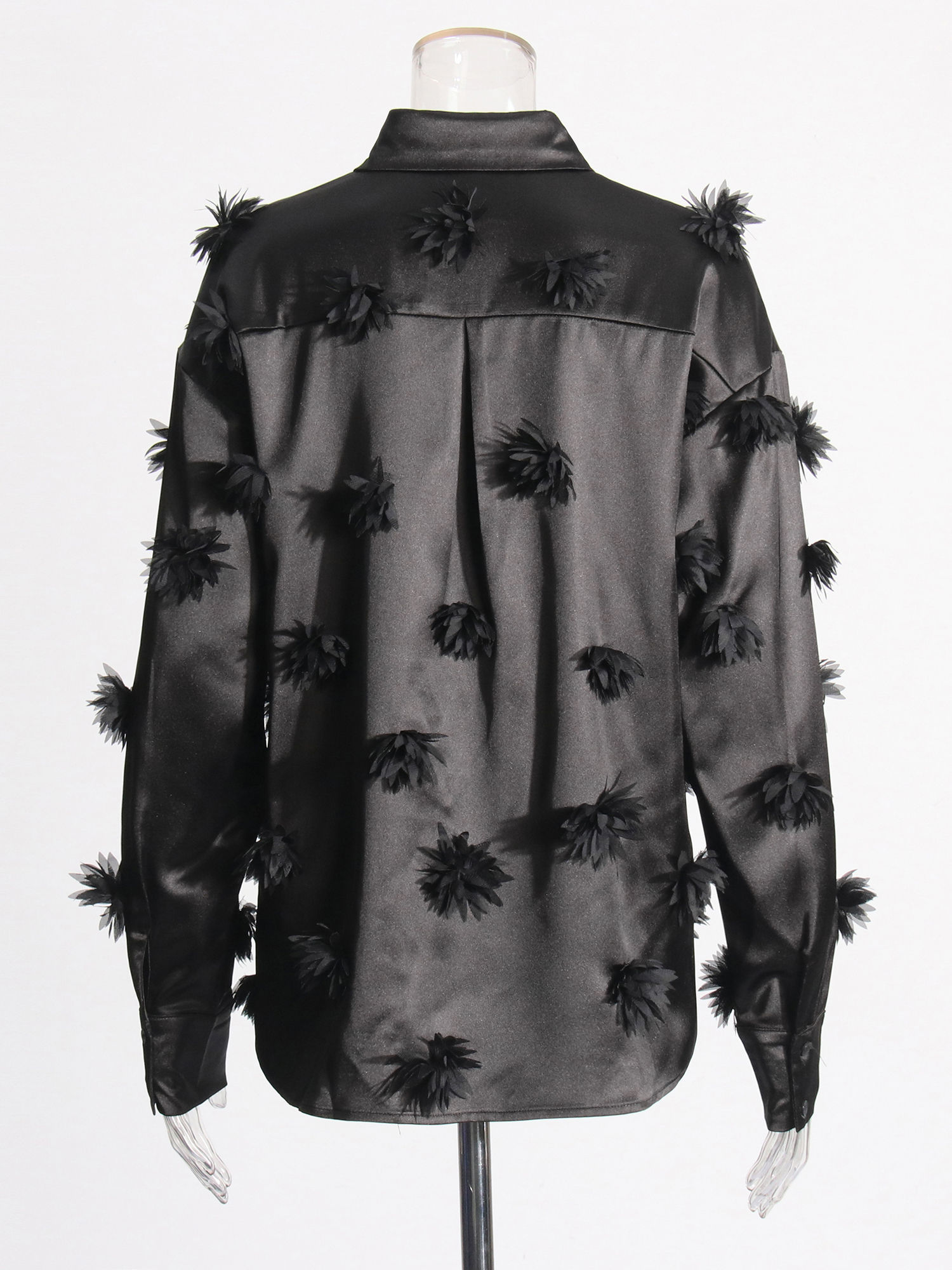TWOTWINSTYLE Solid Lapel Patchwork 3D Flower Shirt