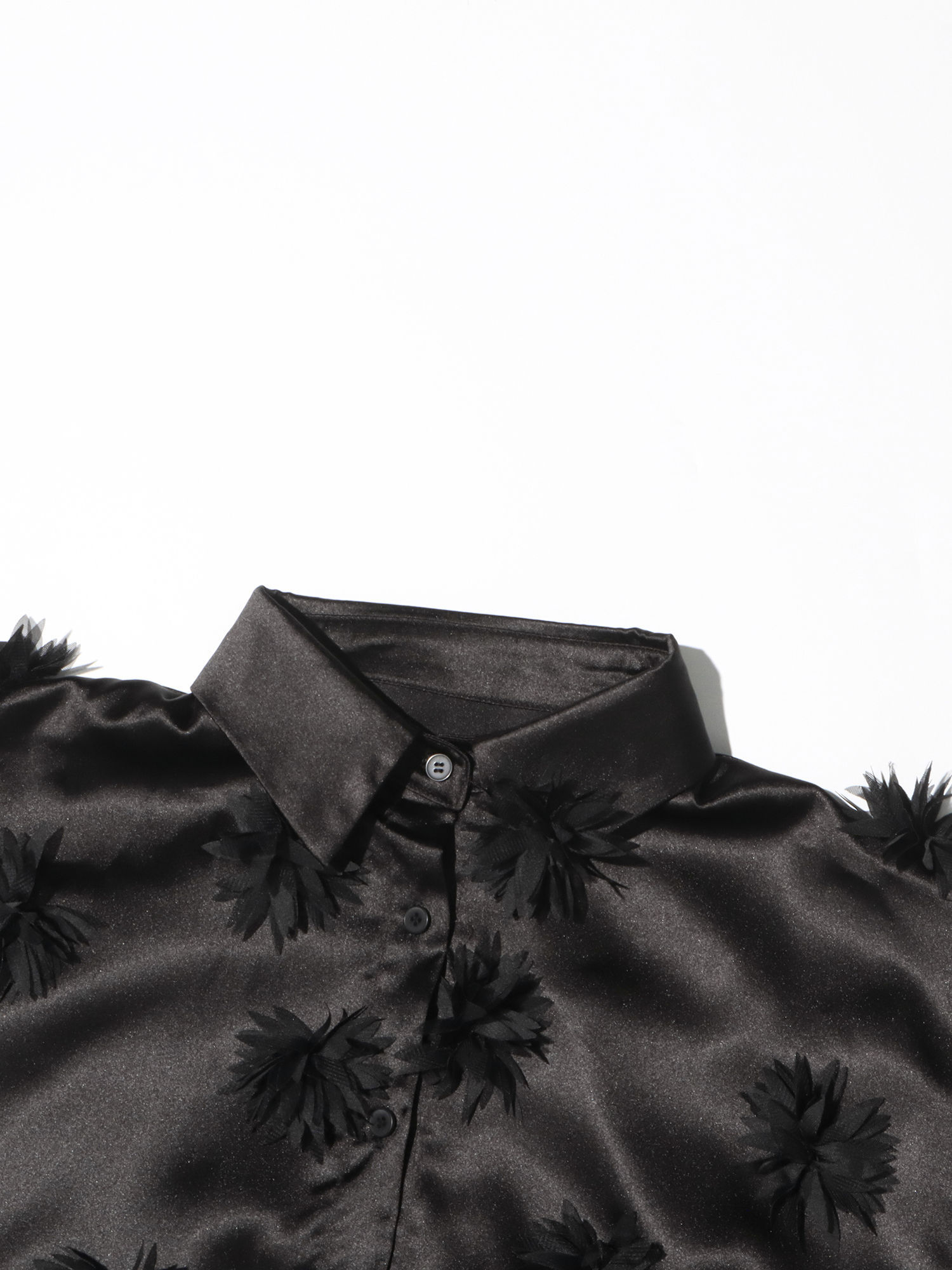 TWOTWINSTYLE Solid Lapel Patchwork 3D Flower Shirt