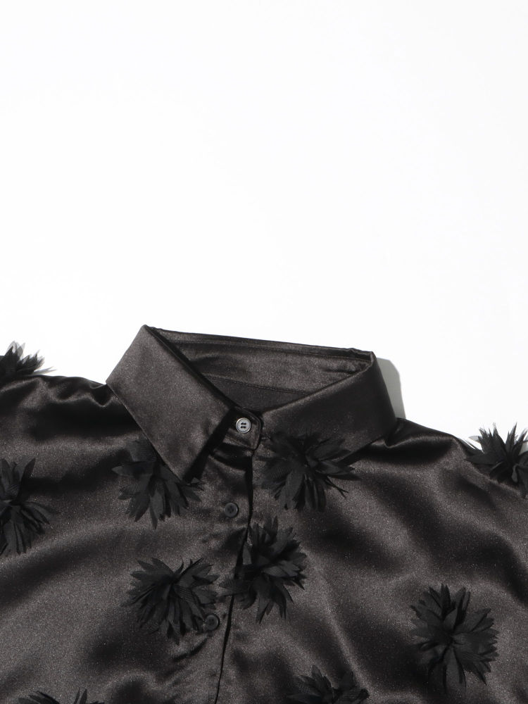 TWOTWINSTYLE Solid Lapel Patchwork 3D Flower Shirt