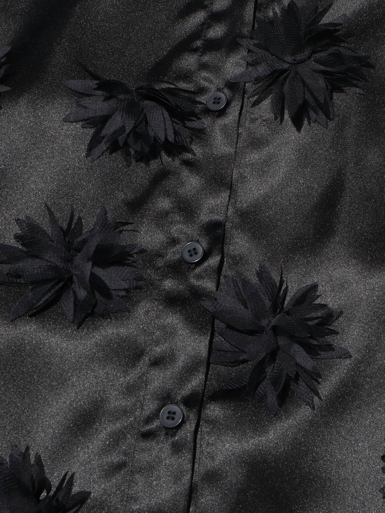 TWOTWINSTYLE Solid Lapel Patchwork 3D Flower Shirt