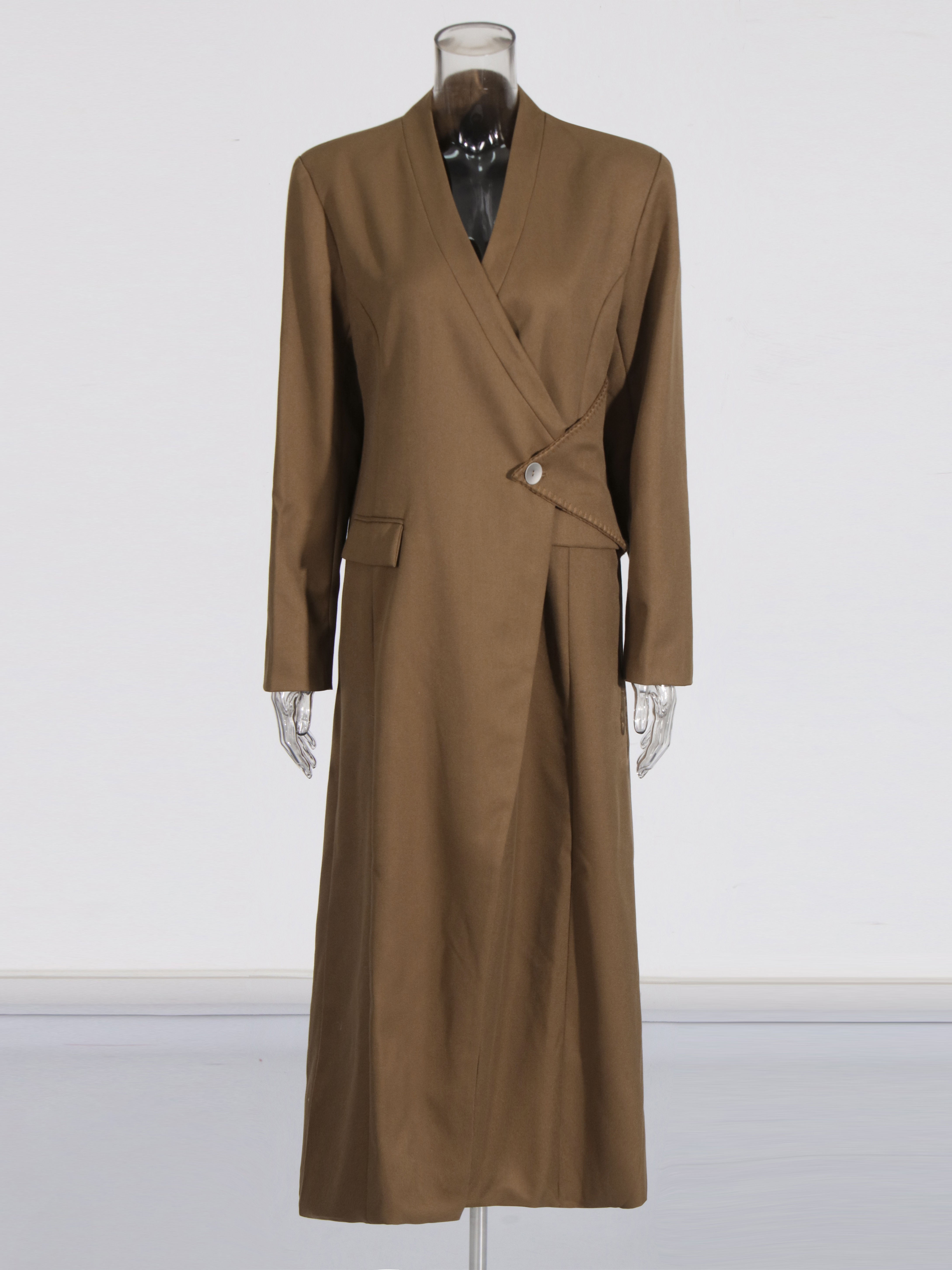 TWOTWINSTYLE Solid V Neck Tunic Vintage Coat
