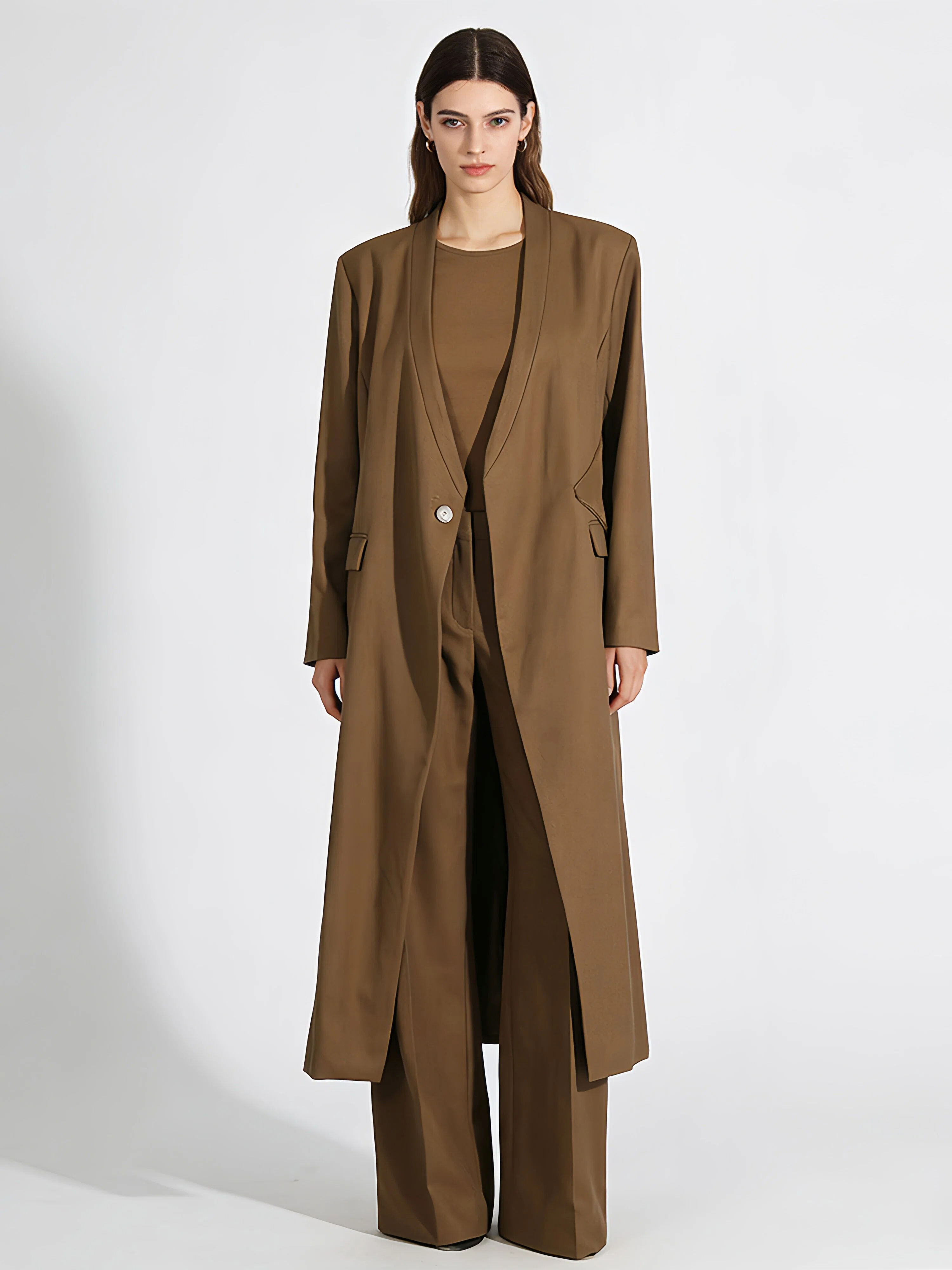 TWOTWINSTYLE Solid V Neck Tunic Vintage Coat