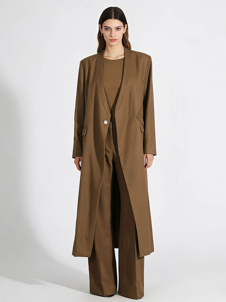 TWOTWINSTYLE Solid V Neck Tunic Vintage Coat