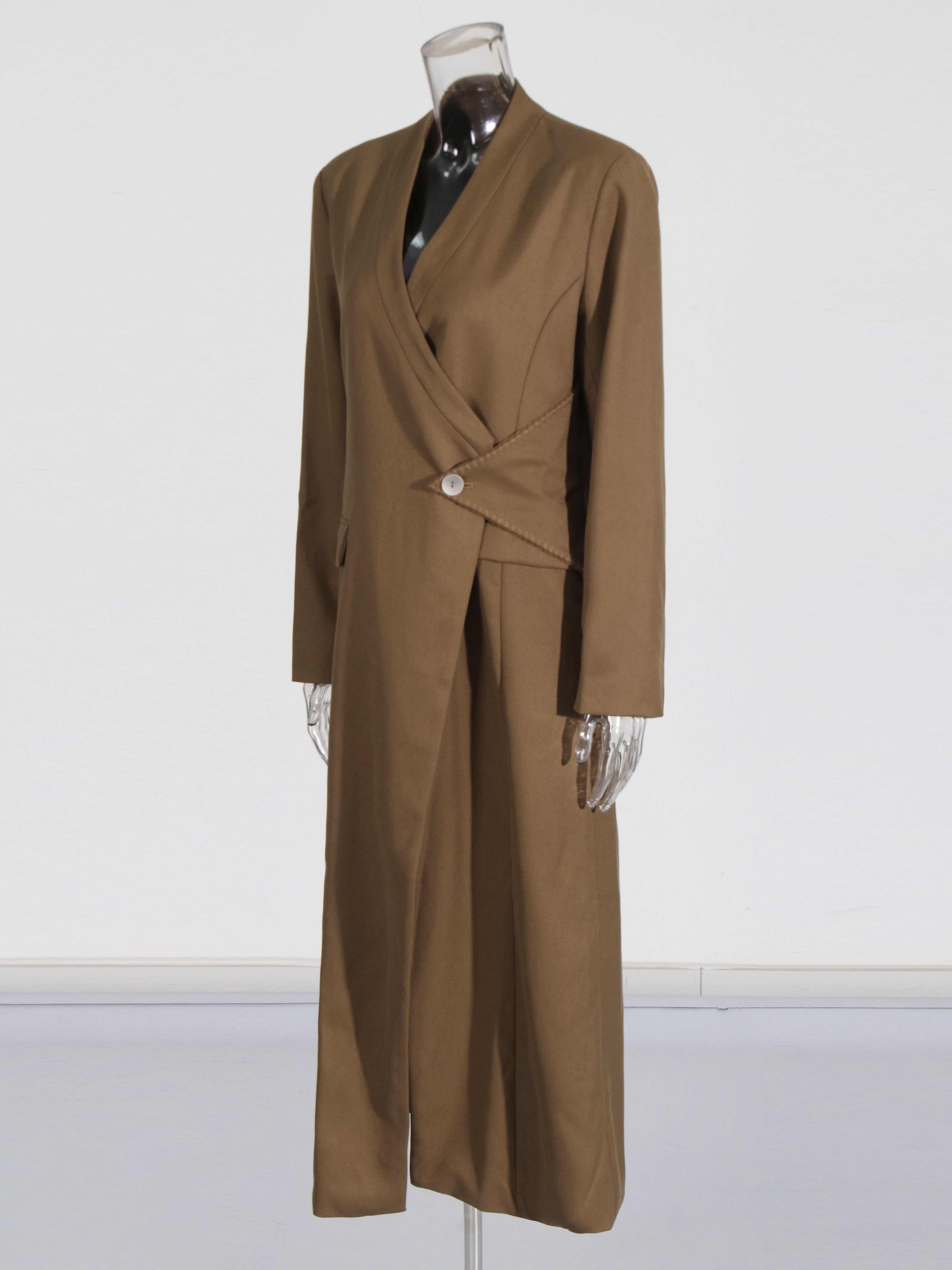 TWOTWINSTYLE Solid V Neck Tunic Vintage Coat