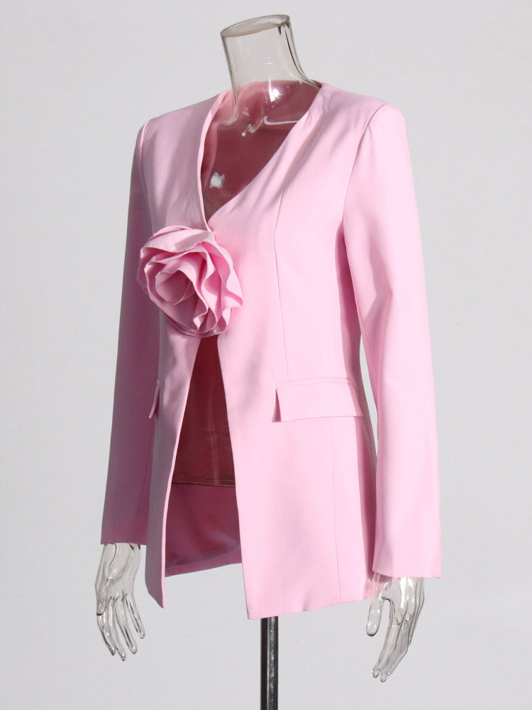 TWOTWINSTYLE V Neck Patchwork 3D Flower Temperament Coat