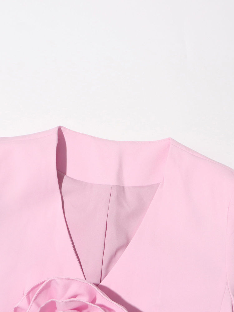 TWOTWINSTYLE V Neck Patchwork 3D Flower Temperament Coat