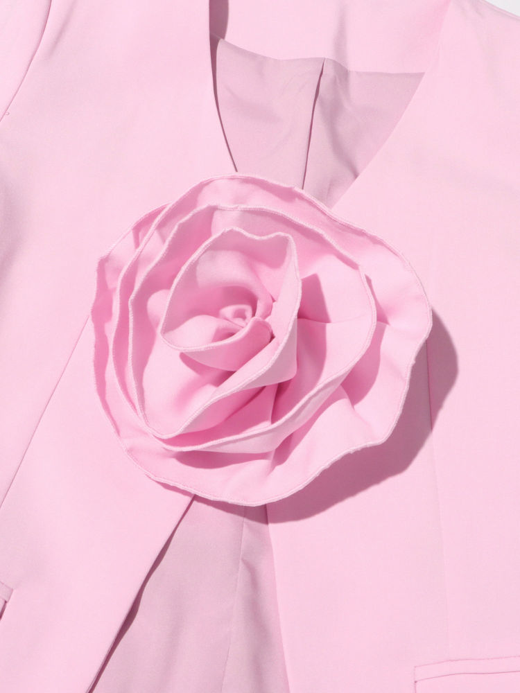 TWOTWINSTYLE V Neck Patchwork 3D Flower Temperament Coat