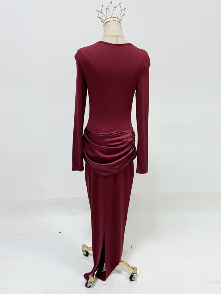 TWOTWINSTYLE Solid Long Sleeve Ruched Dress
