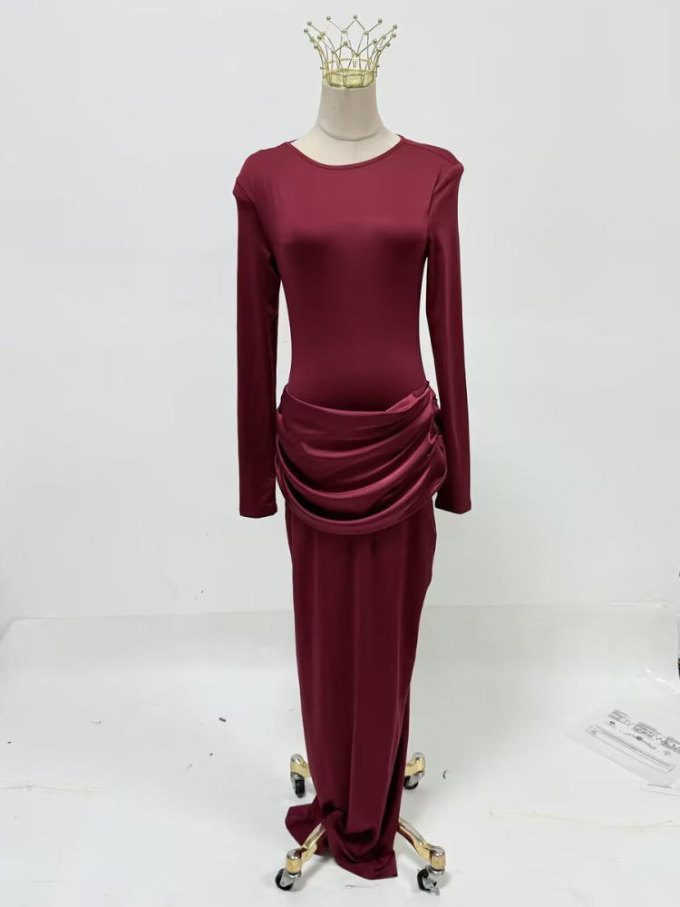 TWOTWINSTYLE Solid Long Sleeve Ruched Dress