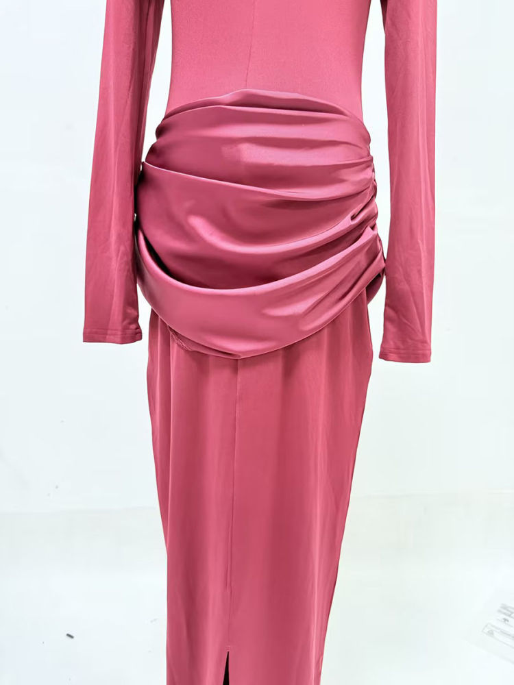TWOTWINSTYLE Solid Long Sleeve Ruched Dress
