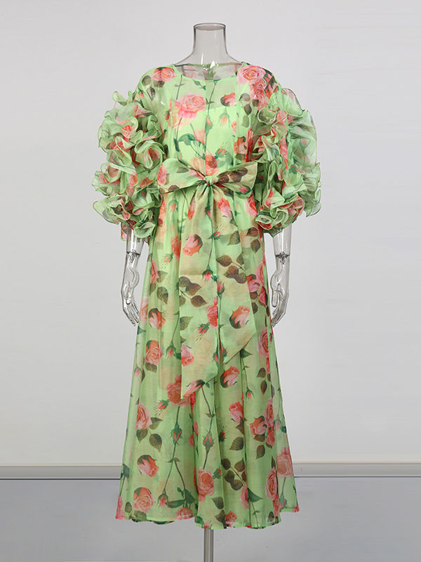 TWOTWINSTYLE Ruffled Sleeves Patchwork Print Vintage Dress