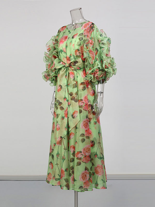 TWOTWINSTYLE Ruffled Sleeves Patchwork Print Vintage Dress