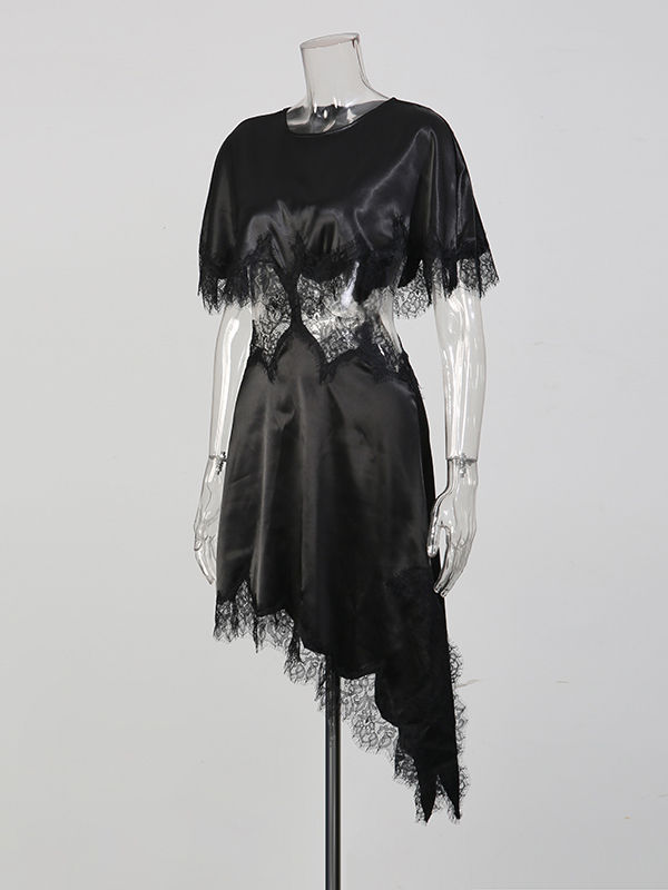 TWOTWINSTYLE Hollow Out Asymmetrical Hem Designer Dress