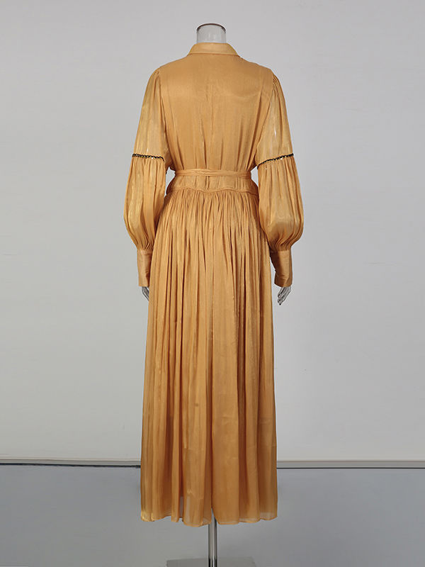 TWOTWINSTYLE Vintage Solid Lapel High Waist Midi Dress