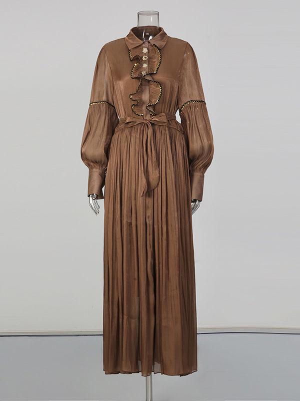 TWOTWINSTYLE Vintage Solid Lapel High Waist Midi Dress