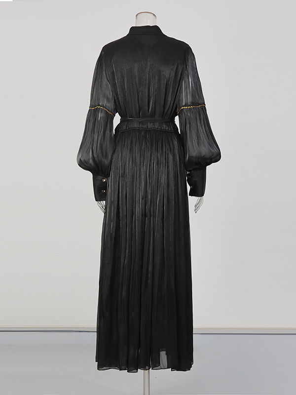 TWOTWINSTYLE Vintage Solid Lapel High Waist Midi Dress