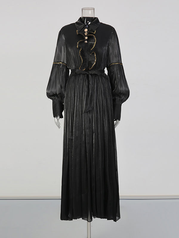 TWOTWINSTYLE Vintage Solid Lapel High Waist Midi Dress
