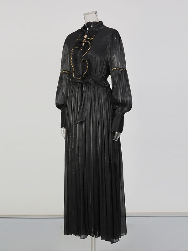 TWOTWINSTYLE Vintage Solid Lapel High Waist Midi Dress