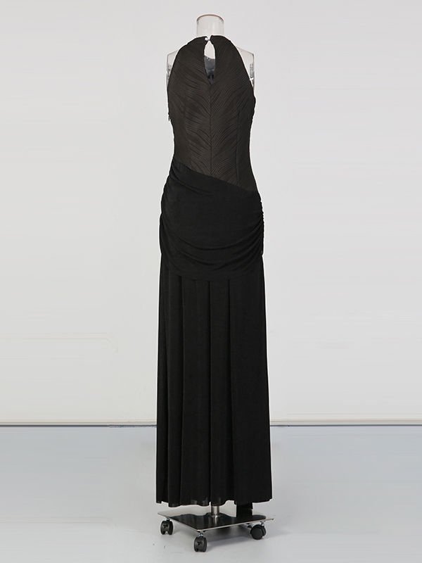 TWOTWINSTYLE Stand Collar Pleated Fashion Maxi Dress