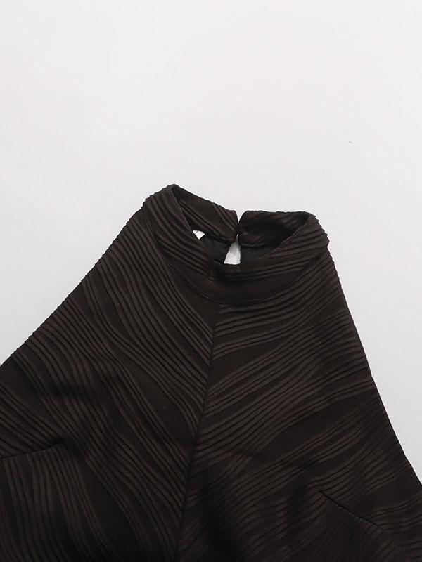 TWOTWINSTYLE Stand Collar Pleated Fashion Maxi Dress