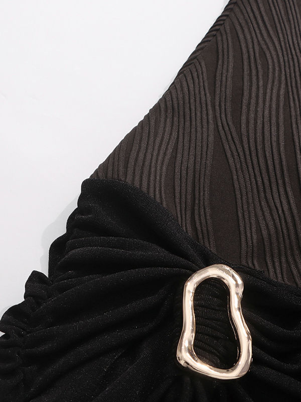 TWOTWINSTYLE Stand Collar Pleated Fashion Maxi Dress