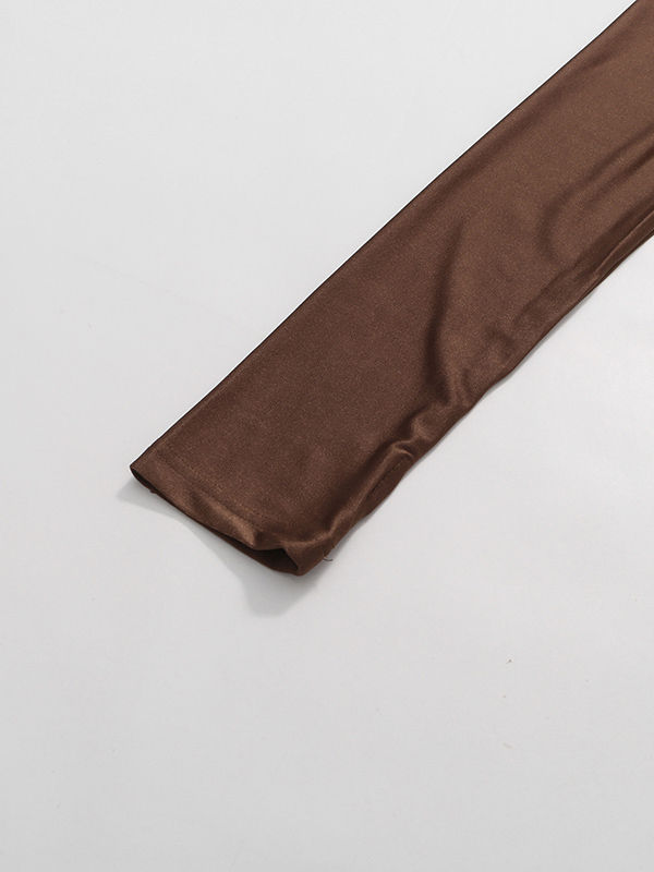 TWOTWINSTYLE Solid Stand Collar Ruched Long Dress