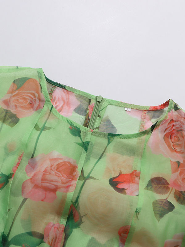 TWOTWINSTYLE Ruffled Sleeves Patchwork Print Vintage Dress