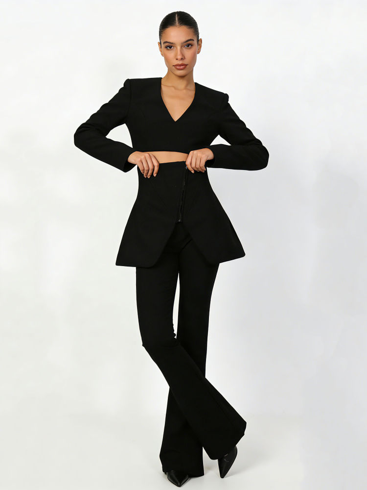 TWOTWINSTYLE High Waist Spliced Zipper Designer Flared Pants