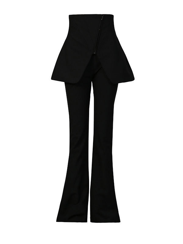 TWOTWINSTYLE High Waist Spliced Zipper Designer Flared Pants