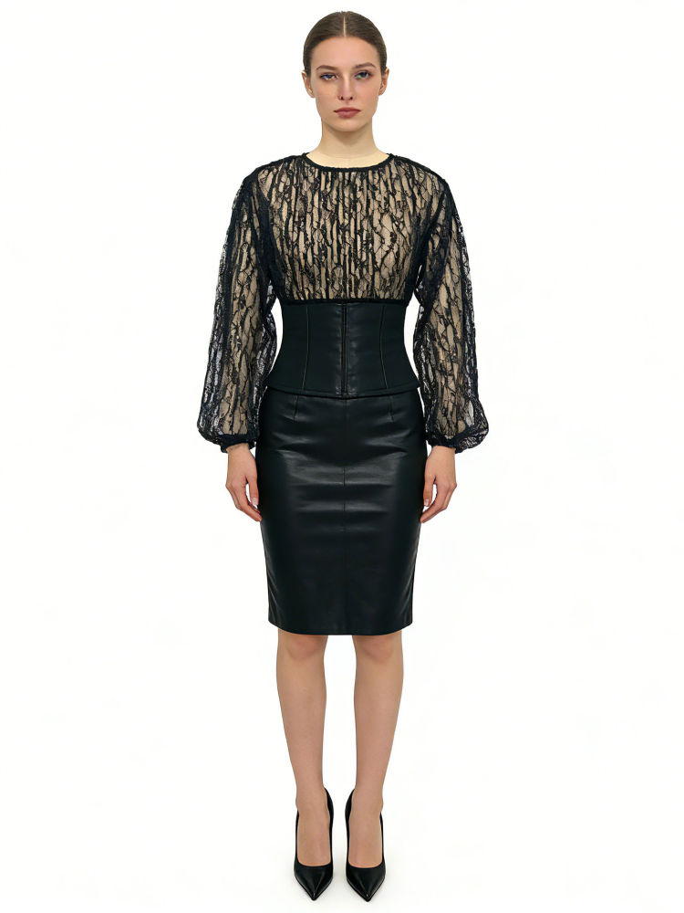 TWOTWINSTYLE Long Sleeve Spliced Lace Tunic Vintage T Shirt