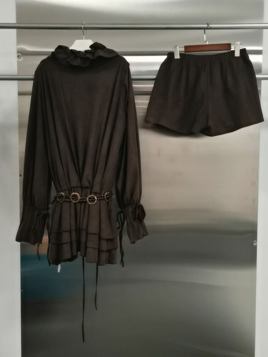 TWOTWINSTYLE Solid Ruffles Collar Top Loose Pants Fashion