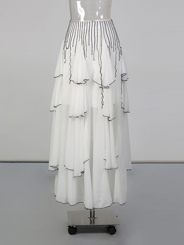 TWOTWINSTYLE Hit Color High Waist Pleated Designer Skirt