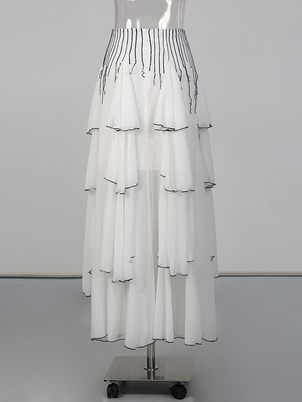 TWOTWINSTYLE Hit Color High Waist Pleated Designer Skirt
