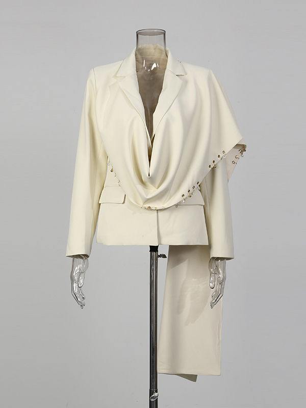 TWOTWINSTYLE Solid Lapel Patchwork Pearl Fashion Coat